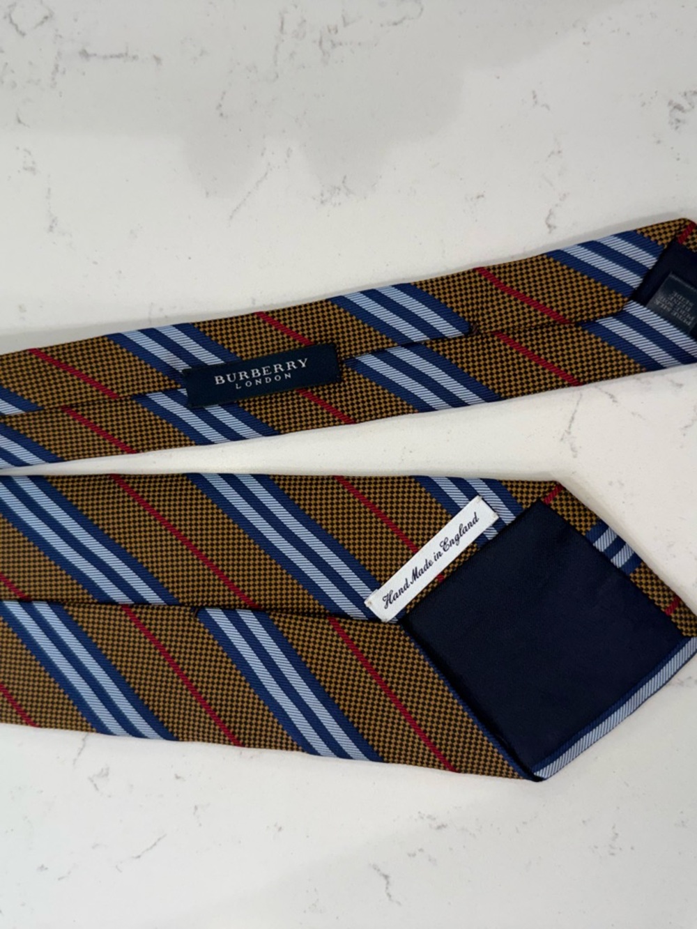 Burberry Brown Tie with Blue and Red Diagonal Stripes - Picture 3 of 3